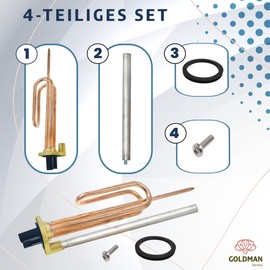 GOLDMAN SERVICE Thermoelectric Resistor 1500W + Magnesium Anode + Rubber Gasket + Screw Fixing Kit Replacement Water Heater Compatible with Major Brands (1500W)