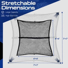 CROSSHIP Cargo Net for Pickup Truck Bed - Double Layer Highly Elastic Cargo Net Mesh 1''x1''- 4'x4' Stretches to 7'x7 - Transport Groceries, Camping, Hunting & Sporting Equipment