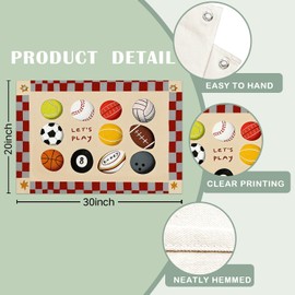 IAFQWDS Vintage Sports Kids Playroom Wall Hanging Canvas Banner, Let's Play Tennis Soccer Football Basketball Baseball Sports Decorative Wall Flag for Kids Boys Room Playroom Bedroom, 20x30 Inch
