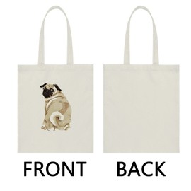 WIRESTER Reusable Canvas Tote Bag for Women Girls, Beach Bag, Grocery Shopping Bag, Shoulder Bag, Travel Tote Bag - Pug Dog