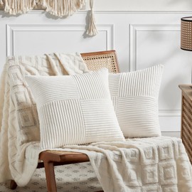 FDTERN 1 Piece Cream White Cushion Cover 45 x 45 cm Soft Corduroy Cushion Cover Decorative Cushion Cover Sofa Cushion Decorative Cushion Boho Decoration for Sofa Bedroom Living Room Balcony (without