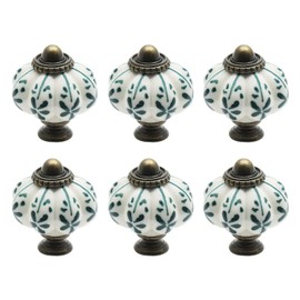 Aigeou - 6 pomos de calabaza de color marfil y verde, pomos de cerámica clásico para gabinete, tiradores de cambiador retro con 3 tamaños de tornillos de montaje para cajones, armarios, muebles de