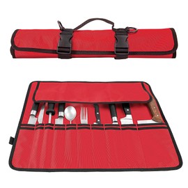 EHRGK Knife Roll,Heavy Duty Knife Bag,Oxford Knife Case with 20 Slots for Knives & Kitchen Tools,Chef Knife Bag,Knife Roll Bag, Knife Pouch Wrap for Chefs Culinary Traveling (Red)