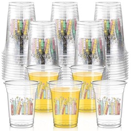 Qinyoung 50 Pcs 16 oz Book Theme Party Cups Book Club Birthday Party Supplies Library Reading Themed Cups for Reading Tableware Supplies