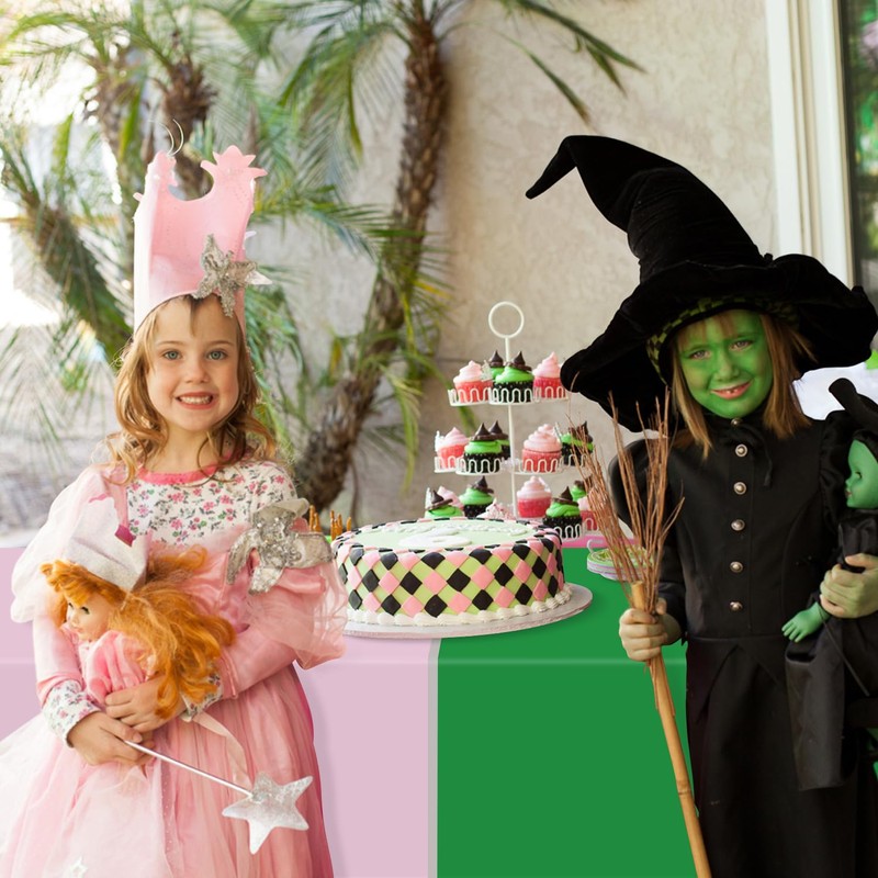 PTECDROTS 4Pcs Pink and Green Tablecloths Rectangular Plastic Table Covers