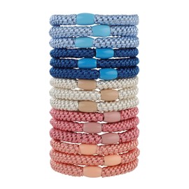 Amabro Elastic Hair Bands, 15 Pieces Ponytail Holder Set, Daily Scrunchies, No Damage, Hair Bands, Highly Elastic Hair Ropes for Thick Hair, Curly Hair (Pink Blue)