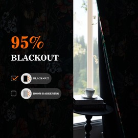 MYSKY HOME Floral Blackout Curtains 95 Inch Length Black Out Thermal Insulated Privacy Protect Vintage French Country Botanical Flower Printed Grommet for Living Room Dining Room, Pack-2, 52", Green