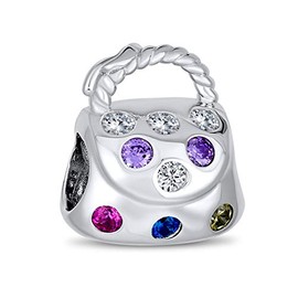 Fashion Multicolor CZ Clutch Purse Pocketbook Hand Bag Charm Bead For Women For Teen Oxidized Gold Plated .925 Sterling Silver Fits European Bracelet