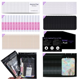 Disposable Nail Supplies Kits,Professional Manicure Press On Nail Tool Kit With Nail File ,Nail Buffer,Adhesive Tabs,Nail Glue,Sticks, Prep Pads,Bags,Cards for Nail Business(Black-140pcs20set)
