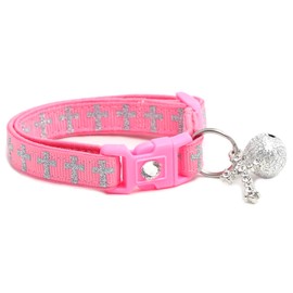 Collar de gato cruzado con dije y campana, cuello de seguridad separable, tamaño grande ajustable o collar de gatito (L (10 libras en adelante), rosa)