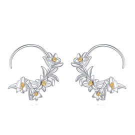Plumeria/lily/Daisy/Orchid/Lily of The Valley/Heart Hoop Earrings Sterling Silver Earrings Flower Jewelry Gifts for Women, Small, Sterling Silver, No Gemstone