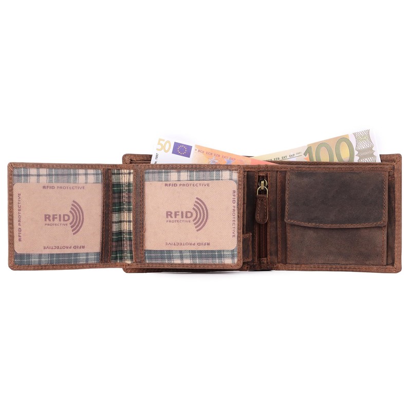 Benthill Men's Genuine Leather Wallet with RFID Protection, Dark Brown