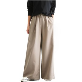 Green Tea Women's Loose Wide Pants, Large Size, Elastic Waist, S - XXL, beige, (greige)