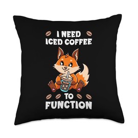 Iced Coffee Cold Brew Fox Apparel Iced Coffee Cold Brew Caffeine Espresso Coffeeholic Fox Throw Pillow, 18x18, Multicolor