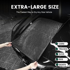 TEAWOO Microfiber Towels for Cars, Super Absorbent Car Drying Towel, Extra Large Car Towel (600GSM, 24" x 35")