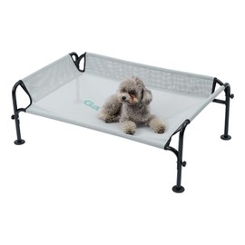 Gardner Pet Elevated Dog Bed for Small Dog, Outdoor Raised Bed Waterproof Portable Cooling Pet Cot Hammock Bed with 3-Sided Guardrail, Breathable Mesh, Grey, 35 Inches