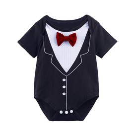 A&J DESIGN Baby Boys' Tuxedos Infant Wedding Gentleman Outfit Formal Bodysuit 6-12 Months Red