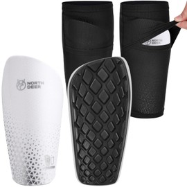 Northdeer Shin Guards Shin Guards Shin Guards Legguards Adult Kids with Calf Sleeves Innovative Double Pockets Junior Kids Unisex Leg Sleeves Soccer Wear Futsal Sports Supporter Set (White, M)