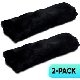 Andalus Australian Sheepskin Seat Belt Covers - Pack of 2 Hypoallergenic, Ultra Soft Shoulder Seatbelt Covers for All Ages, Vehicle Types, Models & Backpack Straps (Black)
