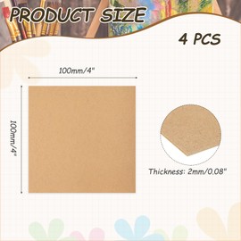 MECCANIXITY MDF Wood Board for Crafts,1/12"(2mm) Thick Medium Density Fiberboard Unfinished Wood for DIY Projects, Art Classes, Carpentry, Painting (4 x 4 in,4Pcs)