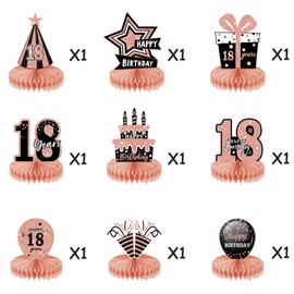 MAIGO 9Pcs Rose Gold 18th 21th 30th 40th Honeycomb Decorations - Happy Birthday Decorations, Birthday Table Centre Decorations, Party Table Decorations, Table Decorations Centrepiece (18)