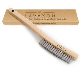 Lavaxon Wire Brush -Heavy Duty Stainless Steel Bristles with Wood Handle Grip for Rust, Wielding Slag, Dirt & Paint Scrubbing with Deep Cleaning – 14 Inches