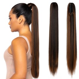 Dulchany Ponytail Extension 21" Claw Clip Hair Extensions Ponytail Long Straight Hair Extension Natural Synthetic Hairpiece for Women:_Ash Blonde Mix Ginger Brown