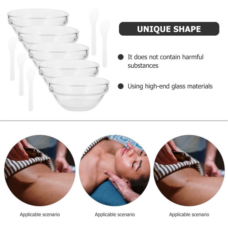 Beaupretty Small Glass Facial Mask Bowls Set 5Pcs Esthetician Mixing