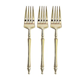 24 Disposable Gold 6 in Dessert Plastic Forks Appertizers Roman Column Handle for Weddings Parties Birthdays Receptions Events Catering Buffet Dinnerware Tableware Decorations