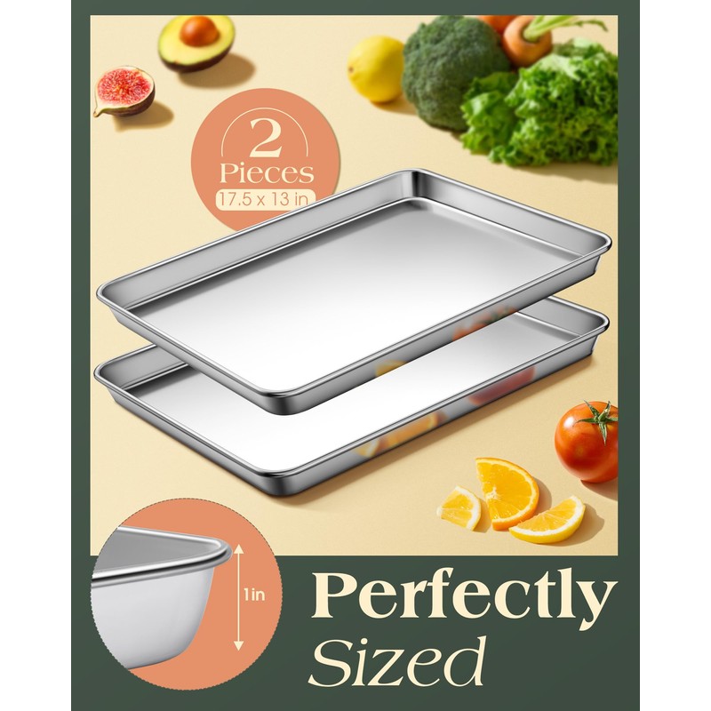 Baking Sheet Set of 2, Commercial Grade Stainless Steel Cookie
