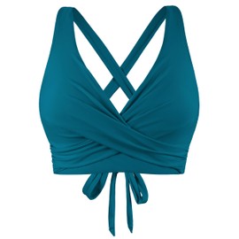 Firpearl - Bikini de cobertura completa con aros para mujer, solo con cruzada, con tirantes cruzados, para nadar y espalda, Azul Coral, 8-10