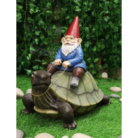 Ebros Large Whimsical Mr. Gnome Riding Giant Turtle Garden Statue 17.25" L