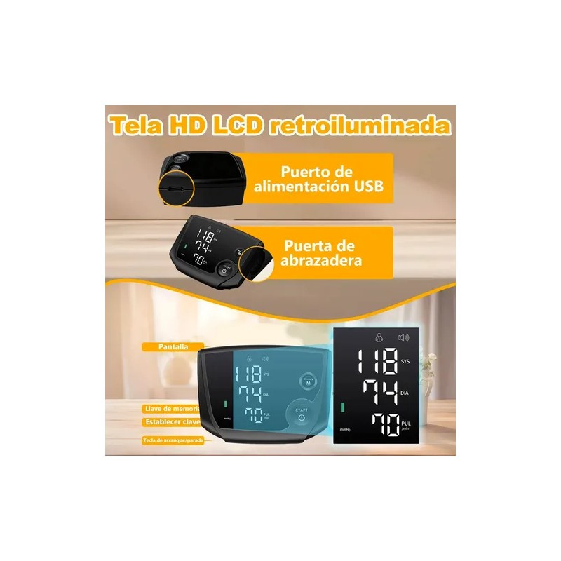 Tensiómetro Digital Con Usb, En Español, Color Negro Brazo Negro