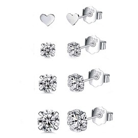 HAISWET Silver Earrings 925 Sterling Silver Zircon Heart Shape Cartilage Sleeper Stud Set