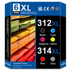 VoilaBella 312XL 314XL Ink Cartridges (6-Pack) Replacement for Expression Photo XP-8500 XP-8600 XP-15000 Printer