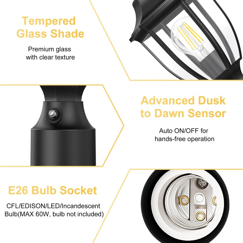 Lamomo Dusk to Dawn Outdoor Post Lights, Waterproof Aluminum Lamp