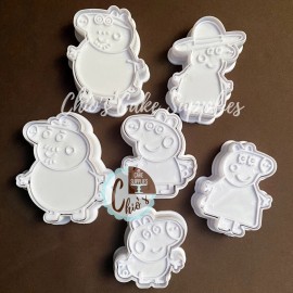 Unbranded Pig and Family Cookie Cutter With Embosser Stamp 12-pcs. Set