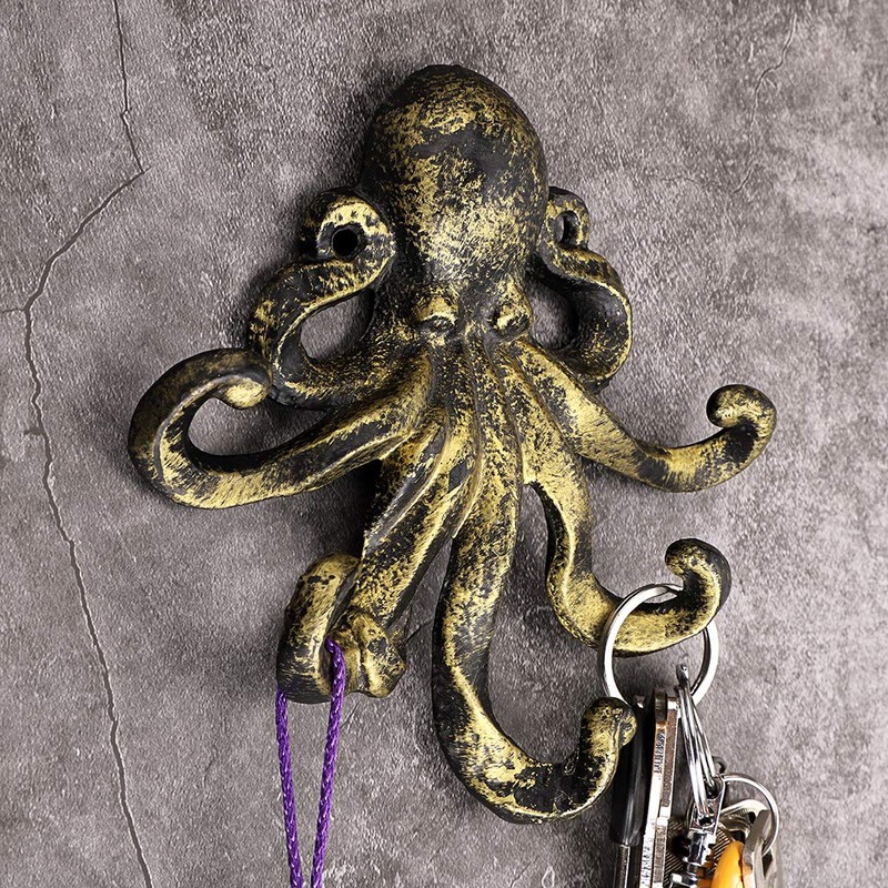 BSTKEY Cast Iron Octopus 5 Tentacles Decorative Wall Hook -