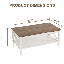 ChooChoo Farmhouse Coffee Table, Wooden Coffee Tables with Thicker Legs, White Coffee Table with Storage for Living Room