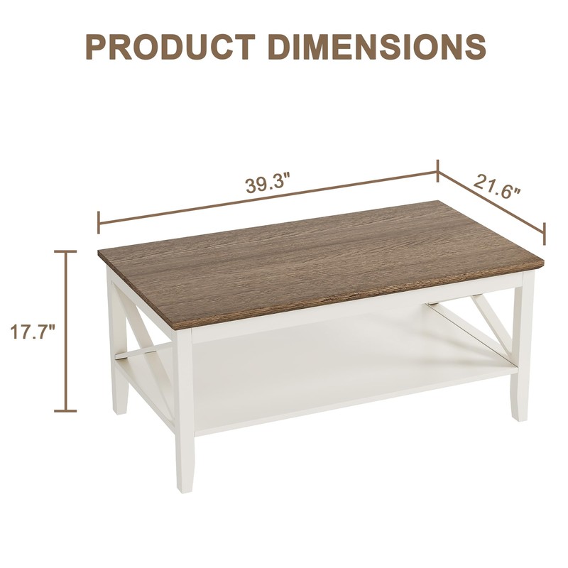 ChooChoo Farmhouse Coffee Table, Wooden Coffee Tables with Thicker Legs,