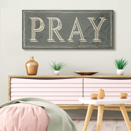 Stupell Industries Spiritual Pray Text Green Regal Vine Detailing Canvas Milli Villa Wall Art, 20 x 48