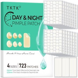 TKTK Bulk Pimple Patches for Face, 723 Patches 4 Size Acne Patches Day and Night, Hydrocolloid Patch Thin & Thick Pimple Stickers for Covering Zits, Blemishes and Breakouts