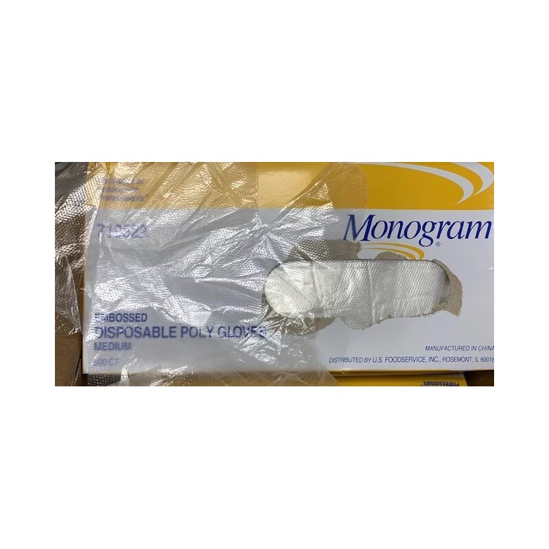 Monogram (500 pc) Monogram Embossed Poly Gloves Food Grade MEDIUM