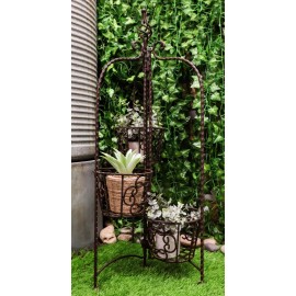 Ebros Gift Vintage Rust Finish French Cottage Scroll Metal 3 Tiered Folding Plant Stand