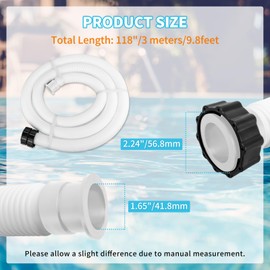 9.8 Ft 1.5" Sand Filter Hose for In tex Filter Pump, Replacement Pool Pump Hose Compatible with In tex, Coleman, Bestway Above Ground Pools, Pool Heaters and Chlorinators, Replace 26071RP