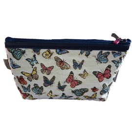 Royal Tapisserie Tapestry Cosmetic Makeup Toiletry Bag Case with leather details Butterfly Design Made in France