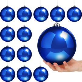 Zubebe 12 Pcs Large Christmas Ball Ornaments 6" Giant Plastic Christmas Ball Outdoor Hanging Decorations UV and Water Resistant Ball for Holiday Party Decorations Christmas Tree (Blue)