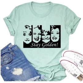 Stay Golden Women's Cotton Blend Funny Cute Golden Girls Casual Short Sleeve Letter Print SQUAD Text Vintage Graphic TeeColor: Green, Size: S