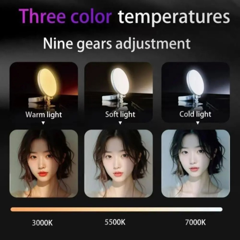 Portable USB Rechargeable Selfie Fill Light Adjustable Brightness with Phone