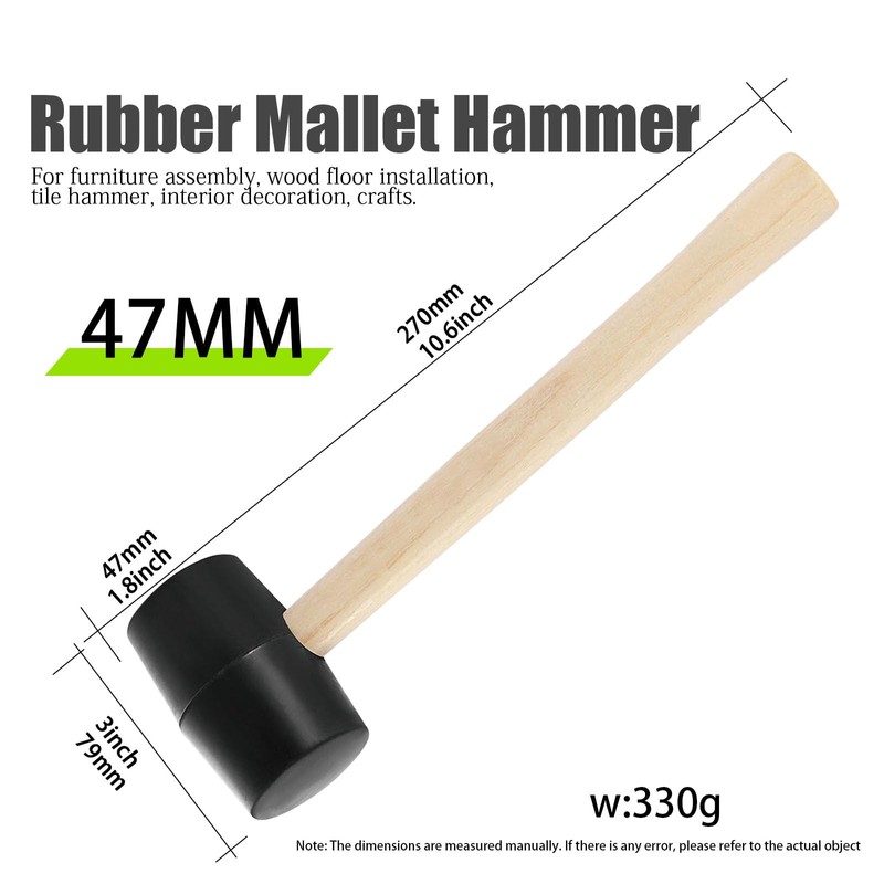 2 PCS Rubber Hammer with 2 Soft Rubber Head,8 Oz